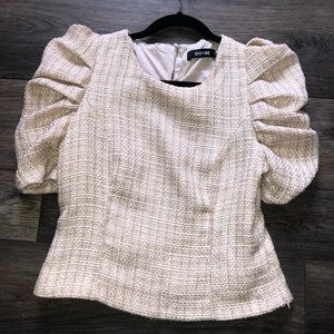 Sparkly Tweed Shirt with Puff Sleeves